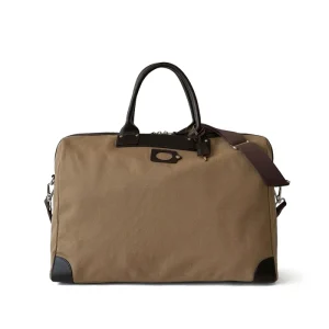 Tuck Felisi borsa da viaggio realizzata in canvas di cotone colore beige con finiture in pelle di vacchetta colore marrone scuro