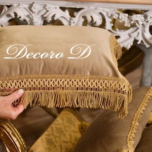 Cuscino collezione “Duchessa” velluto pregiato bronzo e passamaneria oro antico