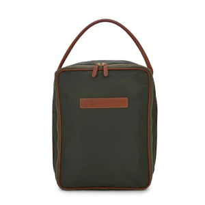 Freud Felisi beauty porta scarpe realizzato in nylon tecnico colore verde militare con finiture in cuoio chiaro