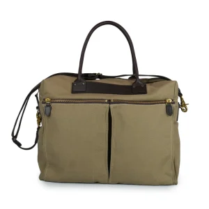 Claus Felisi borsa da lavoro a mano e tracolla in canvas di cotone colore beige e finiture in pelle di vacchetta colore marrone scuro