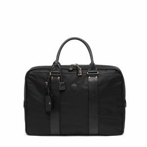 Holly Felisi borsa da lavoro in nylon tecnico nero con finiture in pelle stampa bufalo colore nero