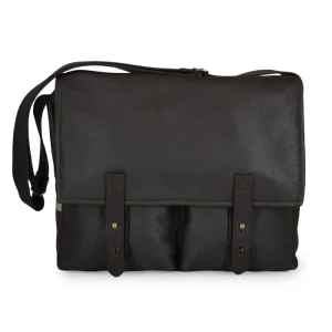 James Felisi borsa a tracolla realizzata in morbida pelle di vitello colore marrone scuro con finiture in pelle di toro colore marrone scuro