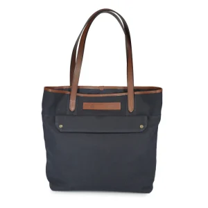 David Felisi toto bag uomo in canvas di cotone colore blu con finiture in pelle di toro colore marrone medio