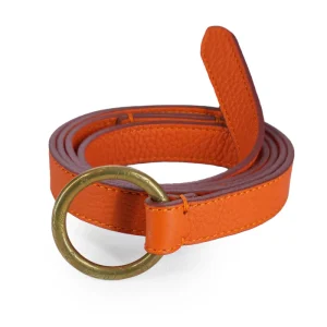 Ellie Felisi cintura in morbida pelle di vitello arancio con fibbia in ottone