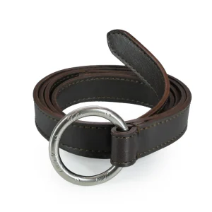 Ellie di Felisi cintura in pelle di vacchetta volanata colore marrone scuro e fibbia ottone colore nickel