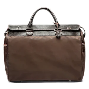 Arden Felisi valigia ispirazione vintage in pelle e nylon tecnico moro a mano e tracolla