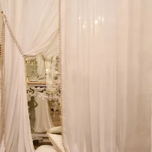 Coppia di tende in georgette bianca pura italiana con passamaneria preziosa