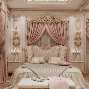 Coppia di tende rosa cipria in velluto e passamaneria preziosa