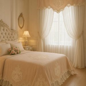 Copriletto Matrimoniale in Cotone Biologico con Pizzo Italiano Fatto a Mano Stile Romantico Shabbychic