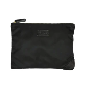 Pocket Felisi busta in nylon tecnico nero con finiture in pelle di vacchetta colore nero