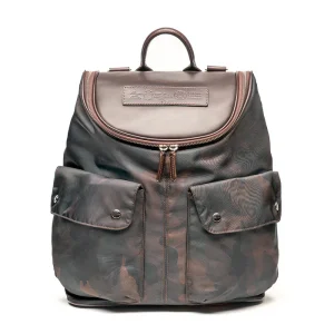 Tabaqui Felisi zaino uomo in nylon camouflage con finiture in pelle di vacchetta moro