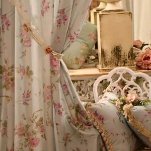 Tenda Shabby Chic floreale azzurra Made in Italy