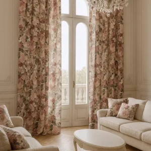Tende a fiori grandi Shabby Chic – Realizzate a mano in tessuto floreale romantico