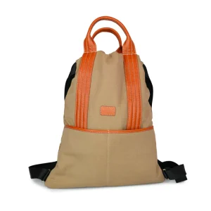 Thief zaino uomo di Felisi realizzato in canvas di cotone beige e finiture in pelle di vacchetta volanata chiaro