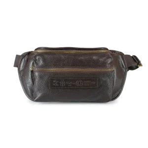 Victor Felisi marsupio in pelle di vacchetta volanata colore marrone scuro